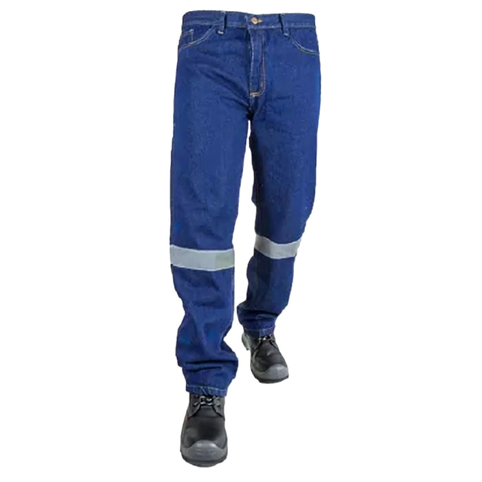 Pantalón de mezclilla azul con cinta reflectiva